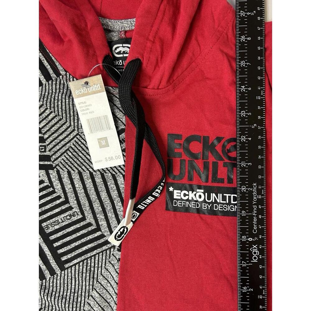 Ecko Unltd Half Pattern Half Solid Red Hooded T-S… - image 4